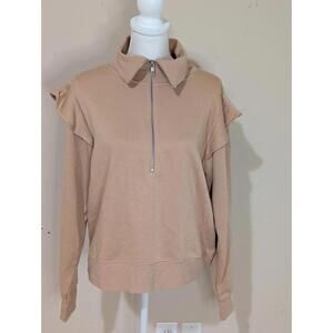 And Now This Tan Half Zip Sweatshirt With Ruffle Sleeves Size XL NWT